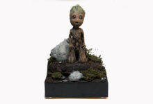 Modellbau-Diorama mit einer handbemalten Figur von Baby Groot.